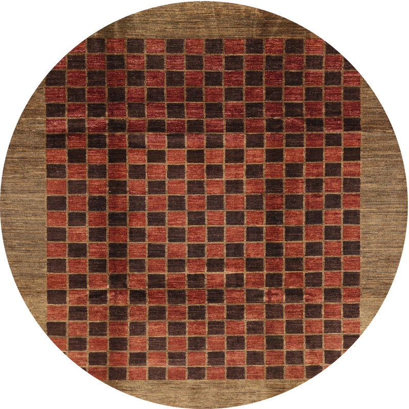 Tapis contemporain brun / rouge, Rond 5 pi