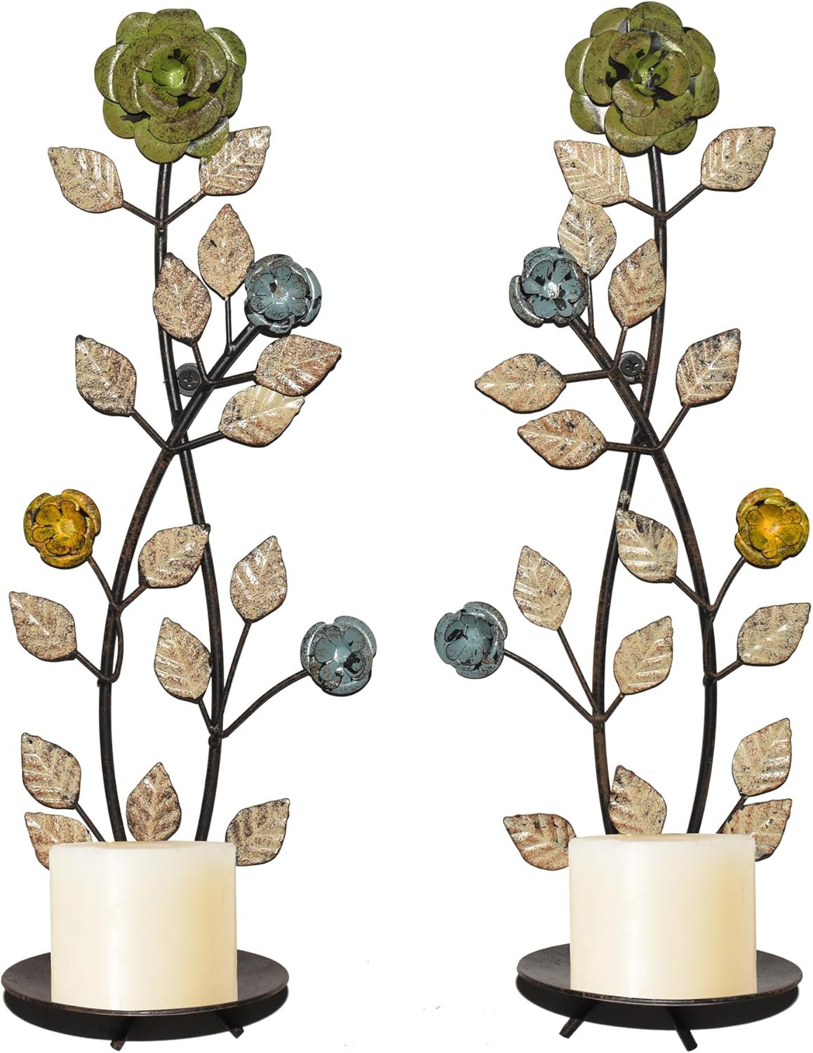 Metal Candle Holder Astoria Grand Wall Sconces Candle Holder Set Of 2,  Antique White Leaf And Multi Color Flower Branch Wall Mount Hanging Metal  Wall Candle Holder Candle Sconce W111805529 Copper Wall, image size:1159x1500
