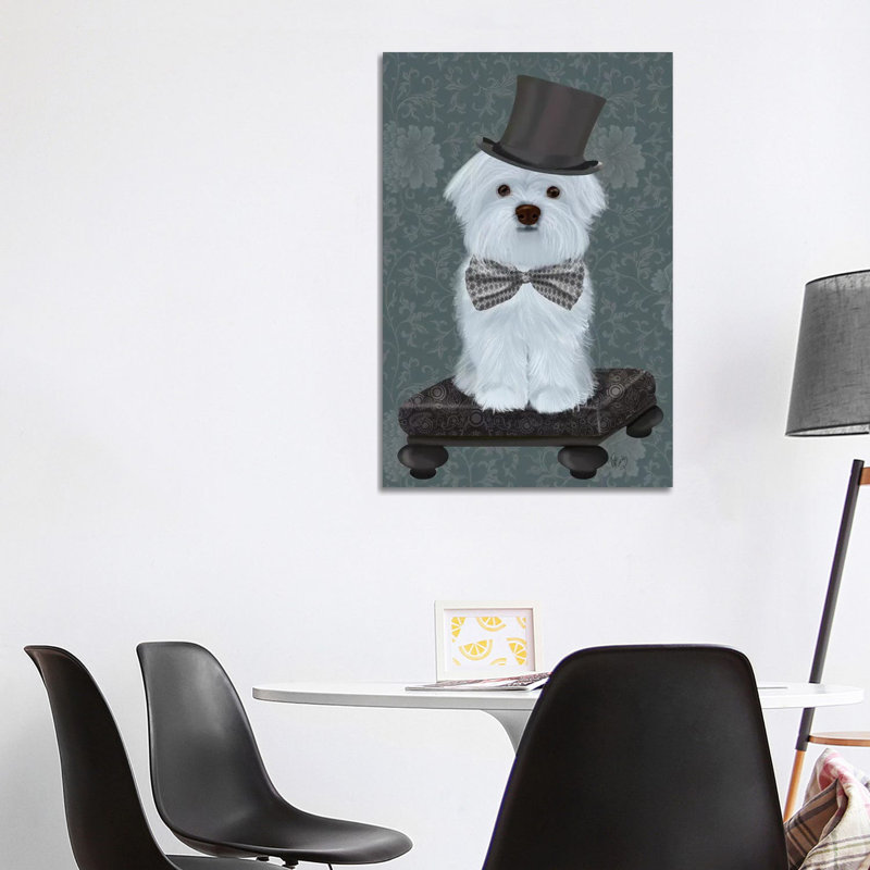 Maltese with Top Hat by Fab Funky - Wrapped Canvas Graphic Art, 101.6 cm H x 66.04 cm W x 1.91 cm D