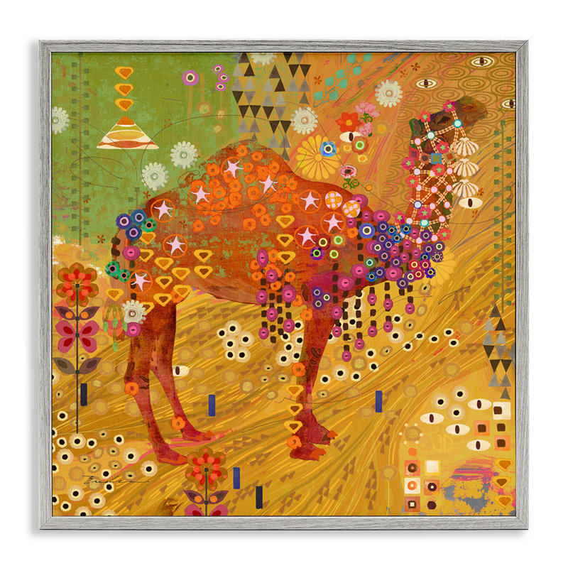 " Boho Patterned Camel ", Farmhouse Gray Framed Giclee, 17" H x 17" W x 1.5" D
