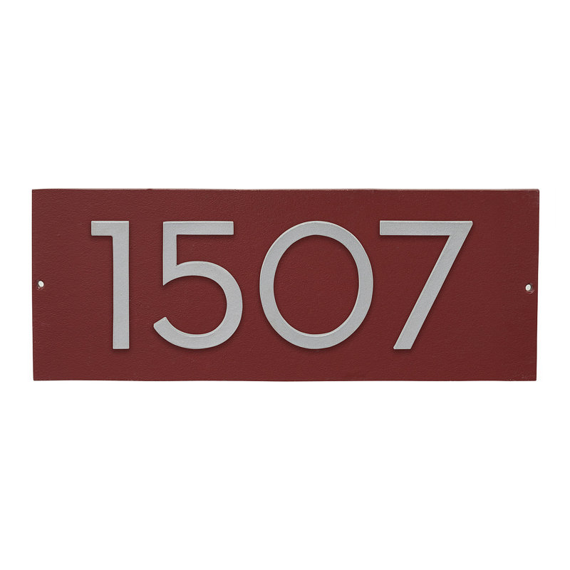 Plaque d'adresse horizontale flottante 4 po (4 chiffres), Argent, Oui, Rouge brique