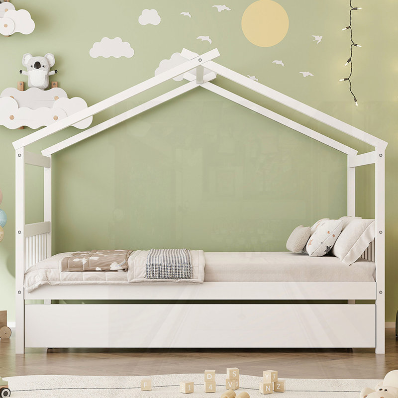 Lit en bois avec couchette, Simple, Blanc