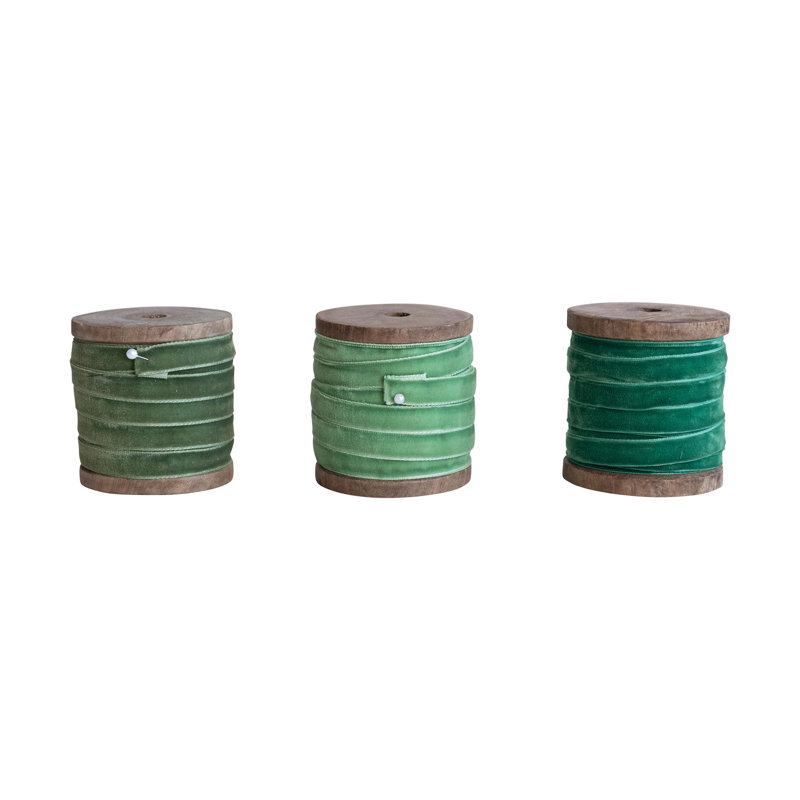 Ruban de velours sur bobine de bois, Vert