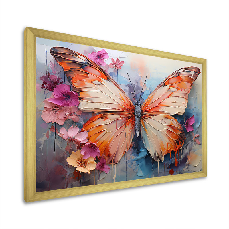 Papillon abstrait auras - art mural papillon, H 16 po x l 32 po x P 1 po, Cadre doré simple
