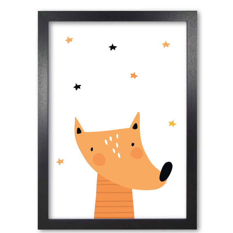 Scandi Fox - Single Picture Frame Print, Black Grain Frame, 30 cm H x 21 cm W x 5 cm D