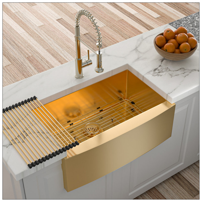 30 Gold Farmhouse Sink - 30 Inch Kitchen Sink Stainless Steel 16 Gauge Apron Front Kitchen Sink