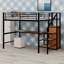  Lit mezzanine double en métal avec bureau Aribella, escalier de rangement et petite armoire-106969732