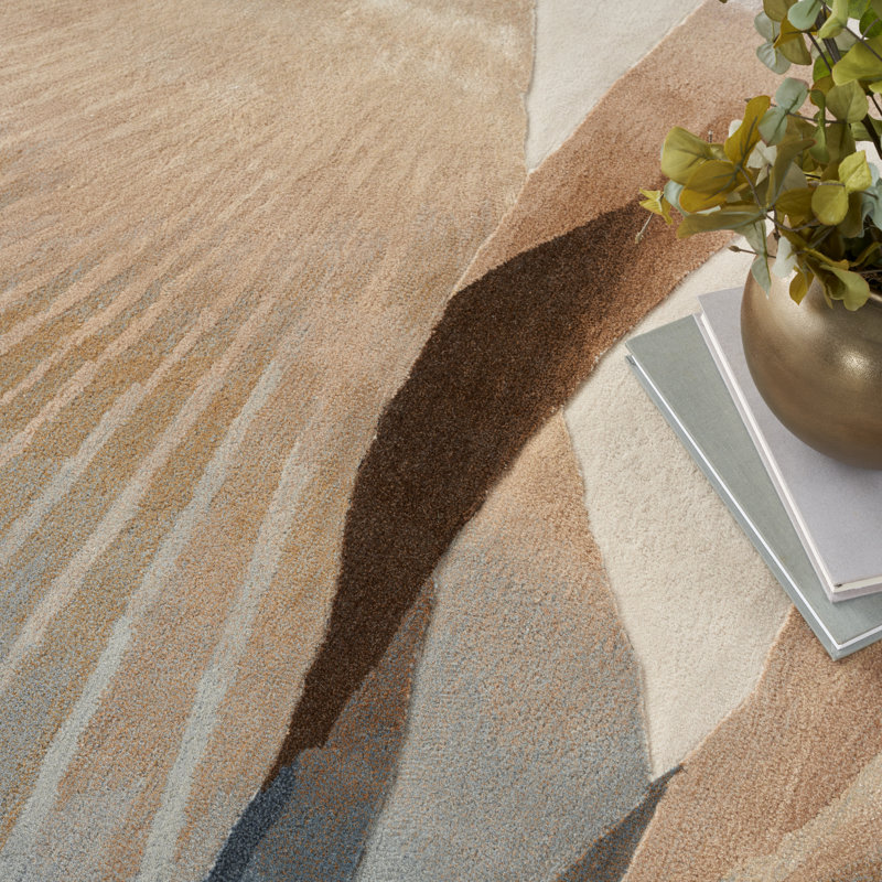 Abstract Hand Tufted Rectangle 7'9" x 9'9" Viscose Area Rug in Beige, Rectangle 3'9" x 5'9"
