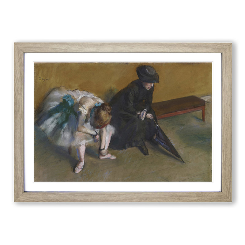 Ballet Ballerina Dancer Waiting by Edgar Degas - Picture Frame Painting, 27cm H x 36cm W x 2cm D, Oak Framed