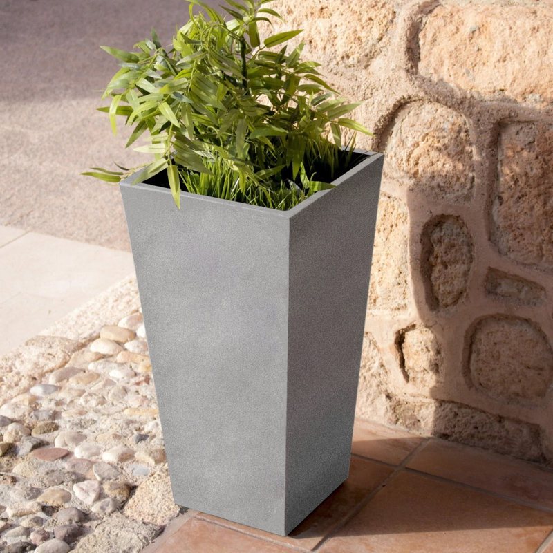 Deroba ECOBO Pot à fleurs rectangulaire écologique Elemento intérieur / extérieur polyvalent et léger, Granite