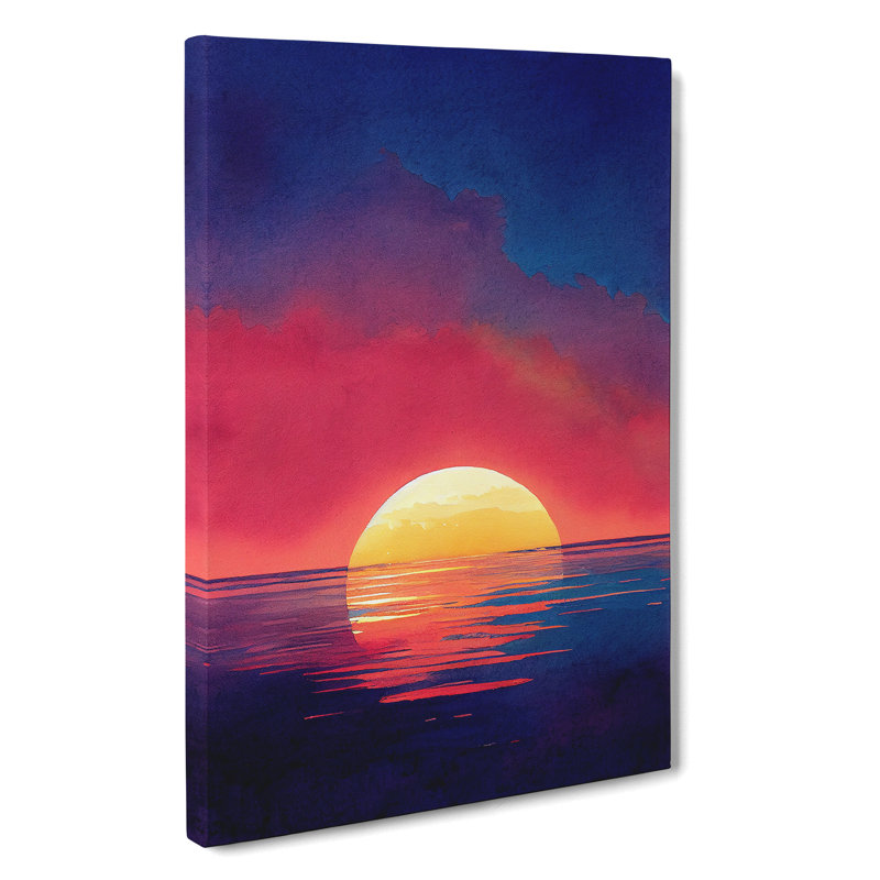 Ocean Sunset Watercolour No.10 - Wrapped Canvas Painting, 76cm H x 50cm W x 3cm D