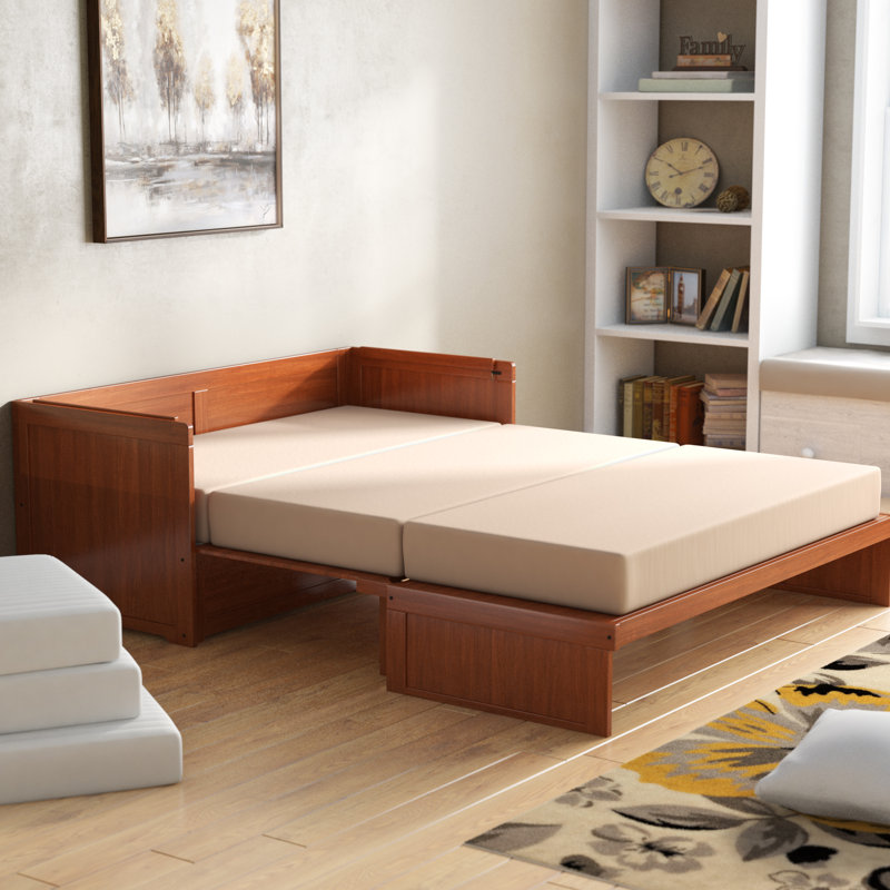 Grand lit escamotable avec matelas et prises de courant Towe, Cerisier