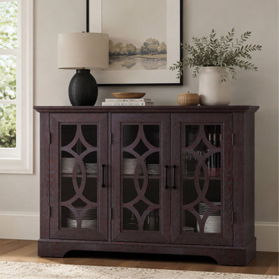 Buffet de 123,5 cm (48,66 pouces) avec 3 portes en verre trempé transparent et tablette réglable, meuble de rangement pour salle à manger et cuisine
