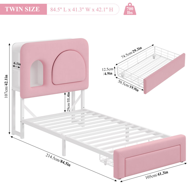 Lit avec rangement Arch, Lit simple, Rose