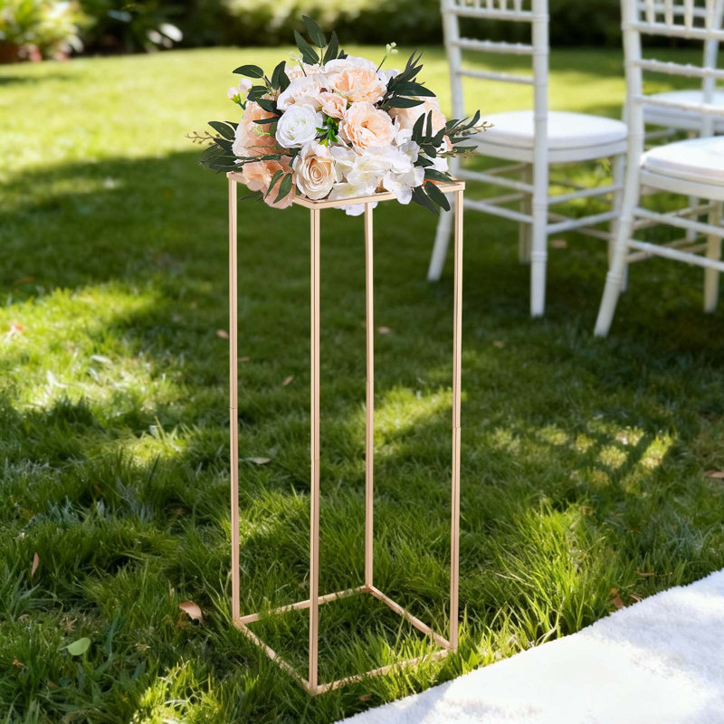 Wedding Flower Stand,  23.62-inch Column Flower Stand, Floral Stands with Hidden Screw, Rectangular Cubic Floral Display Rack for Wedding, Party, Birthday, Home, Gold Centerpiece Stands