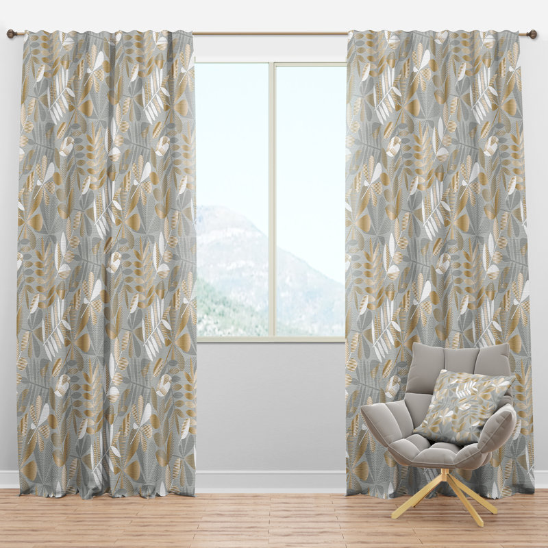 Golden Tropical Pattern VIII - Mid-Century Velvet Curtain - Room darkening - 1 panel, 52"W x 108"L