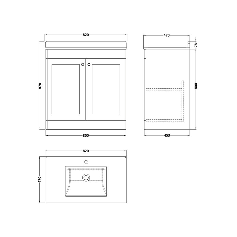 Classique 820mm Single Bathroom Vanity with Drop In Vitreous China Basin, Satin Gray