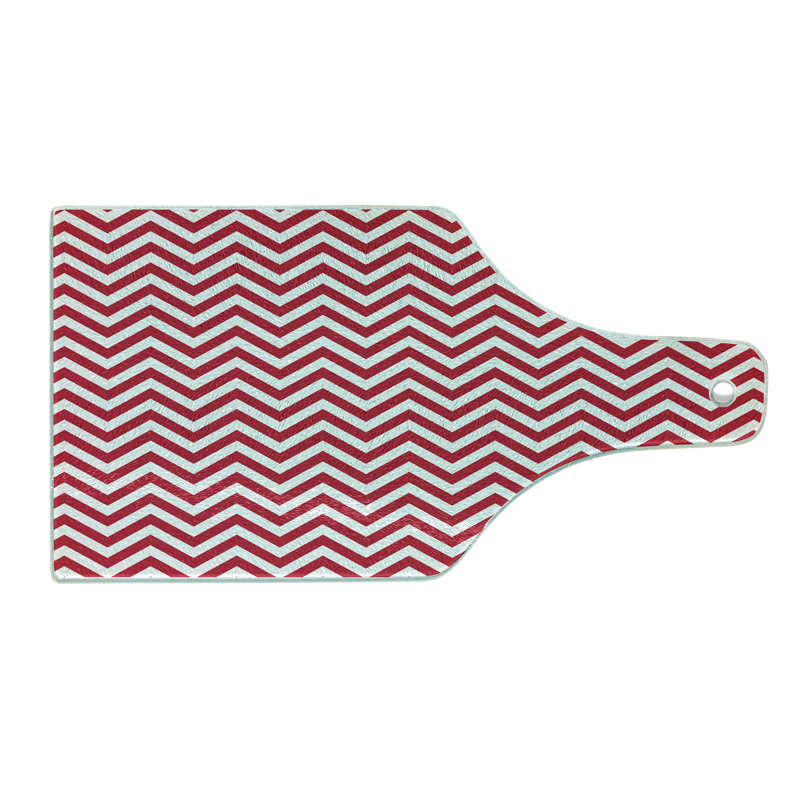 Red and White Chevron Tempered Glass Cutting Board