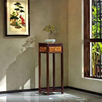Fashionable Dual-Wood Plant Stand with Storage