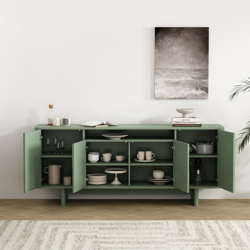 Buffet moderne de 71 po avec 9 tablettes réglables Ella, Vert sauge