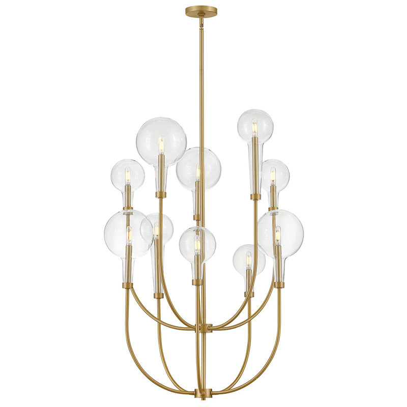 Alchemy 10-Light Clear Tapered Globe Pendant w/ U-Shaped Stems, Lacquered Brass