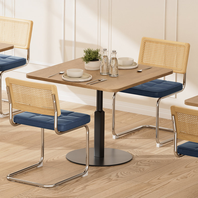 Chaises de salle à manger d'inspiration Mid-Century bleues avec dossier naturel et siège en similicuir, 2 chaises de cuisine, 2 banquettes design