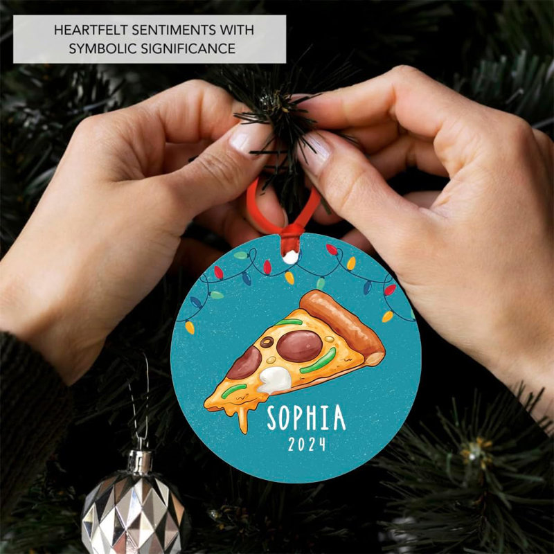 Ornement en forme de tranche de pizza sur mesure avec lumières, décoration d'arbre de Noël rigolo 20x, cadeau pour les amateurs de pizza