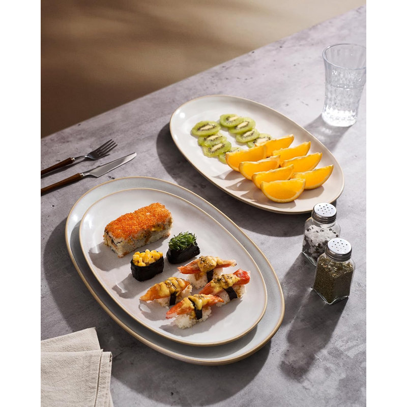 Ensemble de plat de service ovale en grès 3 pièces 3 pièces