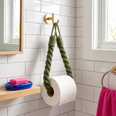 Metal cup holder Braideds Rope Toilet Paper Holders 65cm Hanging Loop Tissue Roll Storage Organizer No Drill Decorative Paper Holders