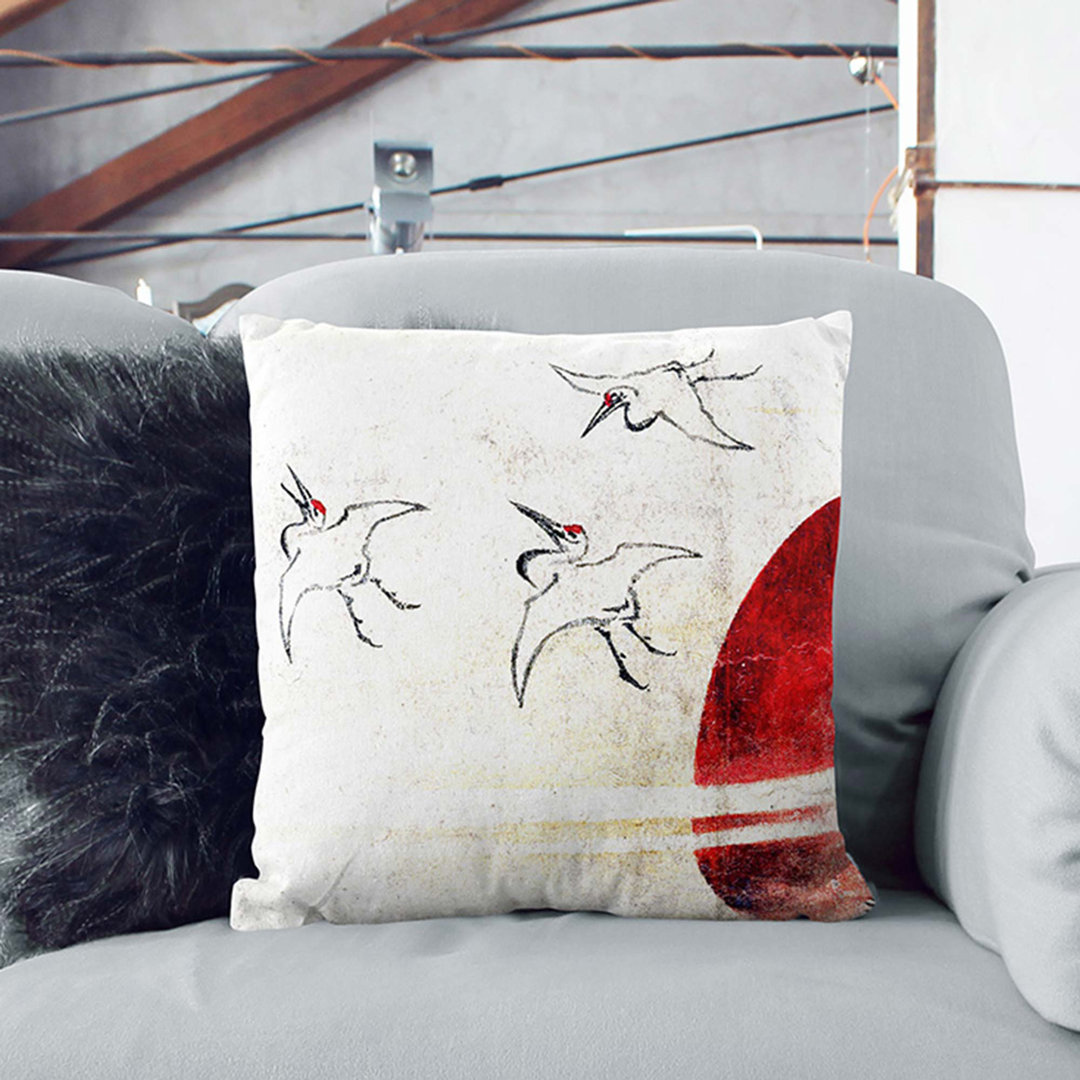 Cranes at Sunset by Katsushika Hokusai Cushion with Filling