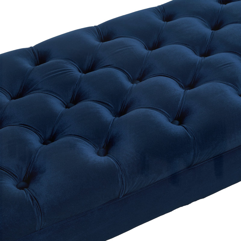 Upholstered Window Bench with Tufted Button, Navy