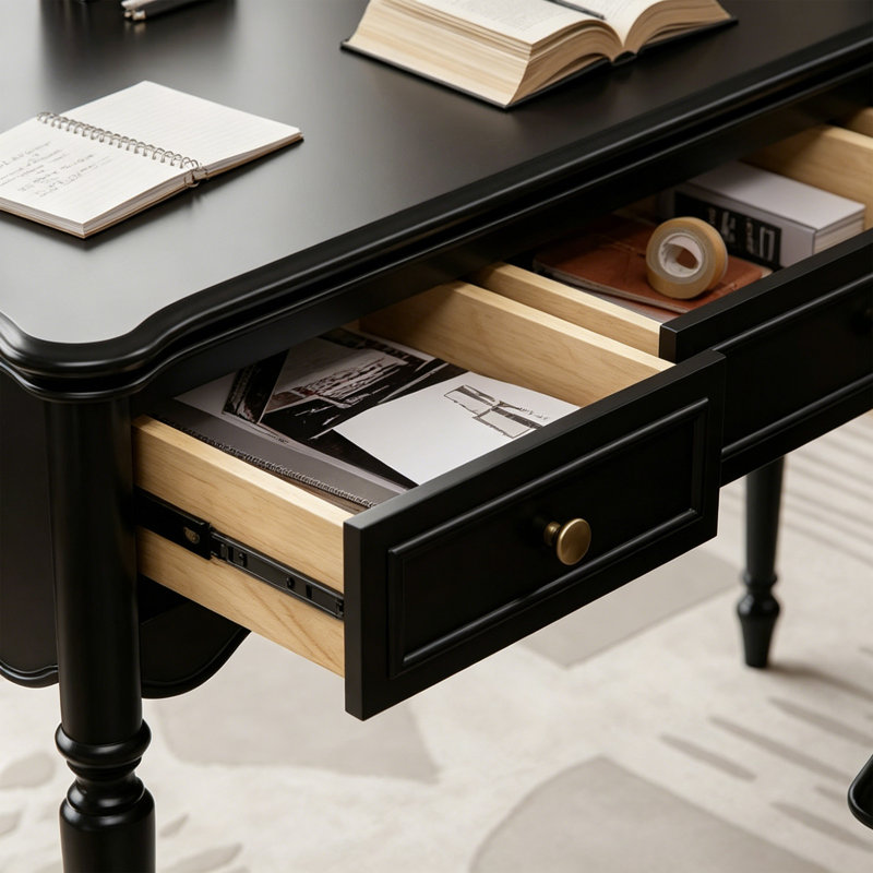 Simple Rectangle Black Solid Wood Writing Desk