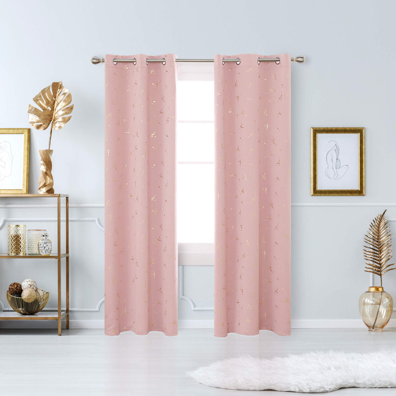 Ensemble de 4 rideaux occultants avec œillets métallisés Foil Print, Rose corail, L 42 po x L 108 po