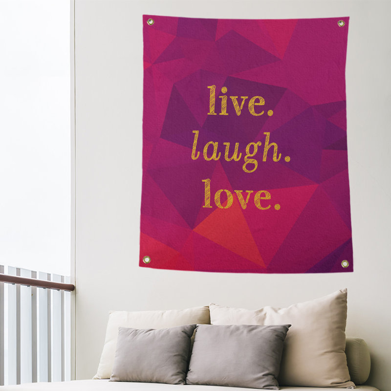 Tapisserie de noël en polyester en faux pierres de rire love, H 59 pi x l 50 po, Rubellite / or