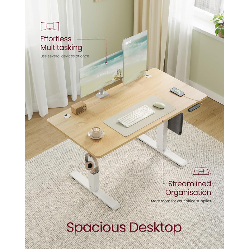 Adjustable Metal Base Standing Desk, 120cm H x 120cm W x 60cm D, Golden Oak/White