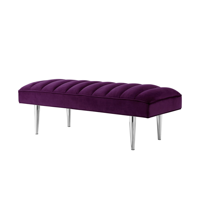 Ulya Velvet Upholstered Bench, Silver, Purple