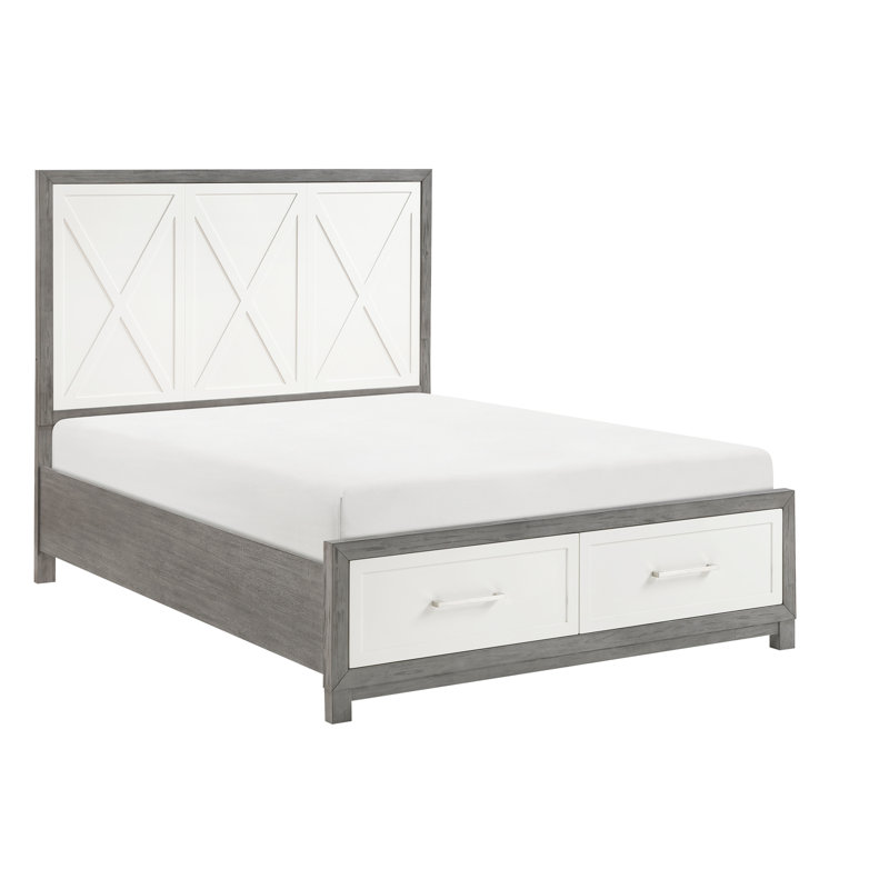 Grand lit plateforme avec rangement au pied de lit ivoire et gris mobilier de chambre à coucher 1pc
