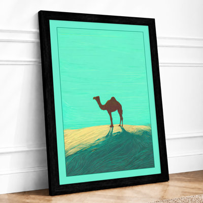 Camel Under Turquoise Sky Modern 1 Piece Single Picture Frame Wall Art