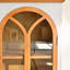 Buffet brun + blanc massif + bois manufacturé + verre