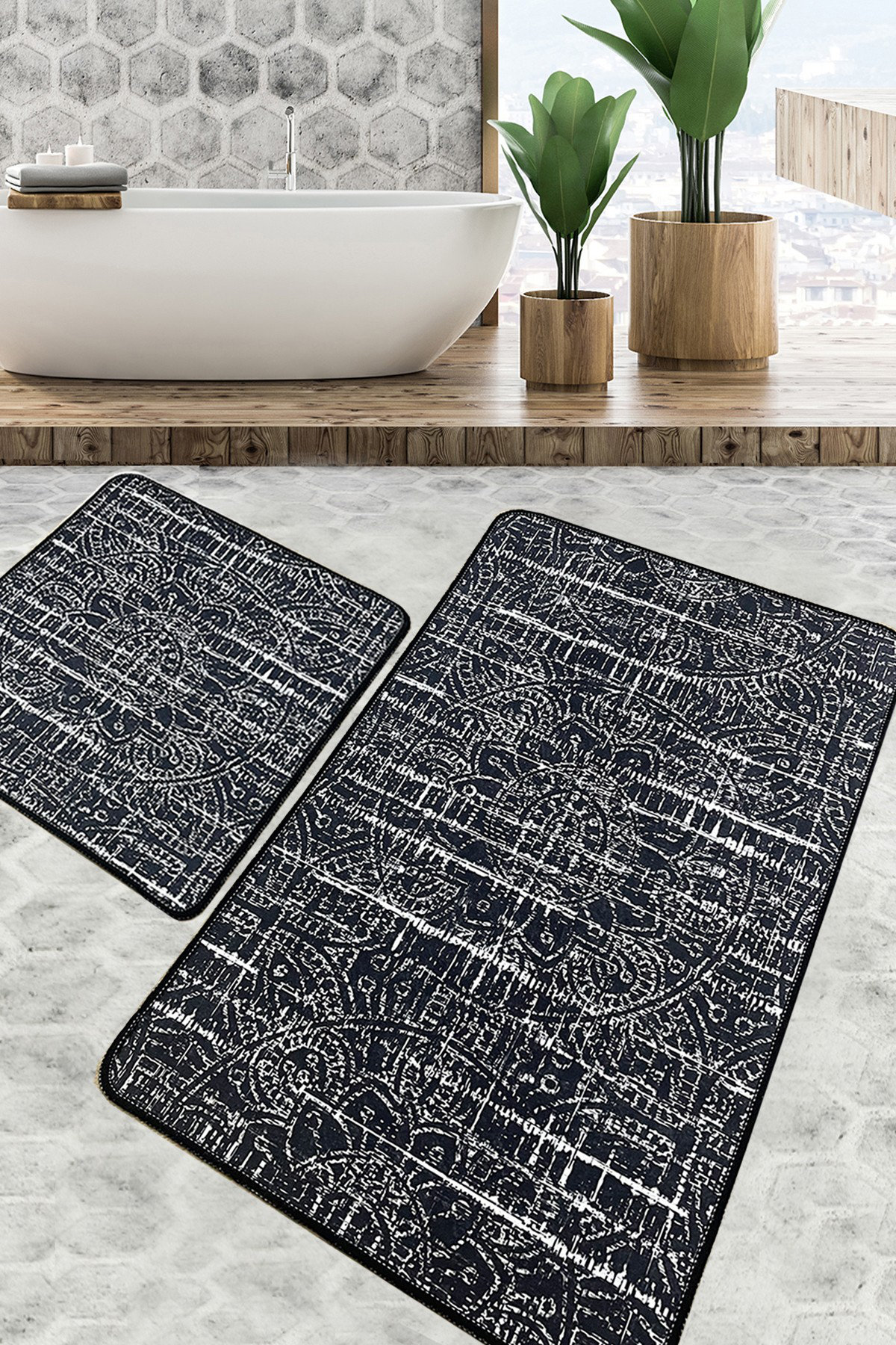 East Urban Home Erianny Damask 2 Piece Bath Rug Set | Wayfair