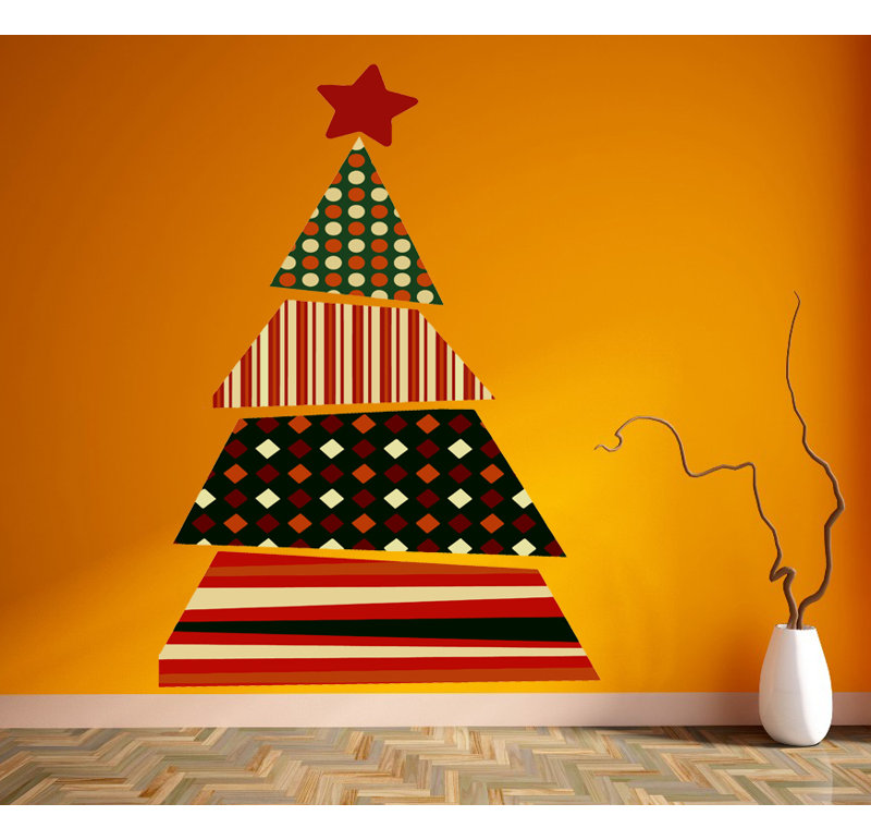 Adhésif décoratif arbre de Noël géométrique avec étoile - décoration murale de vacances amovible moderne GD463