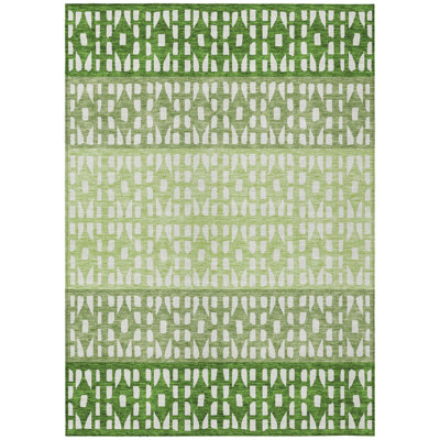 10' X 14' Green Sage And Ivory Geometric Washable Indoor Outdoor Area Rug