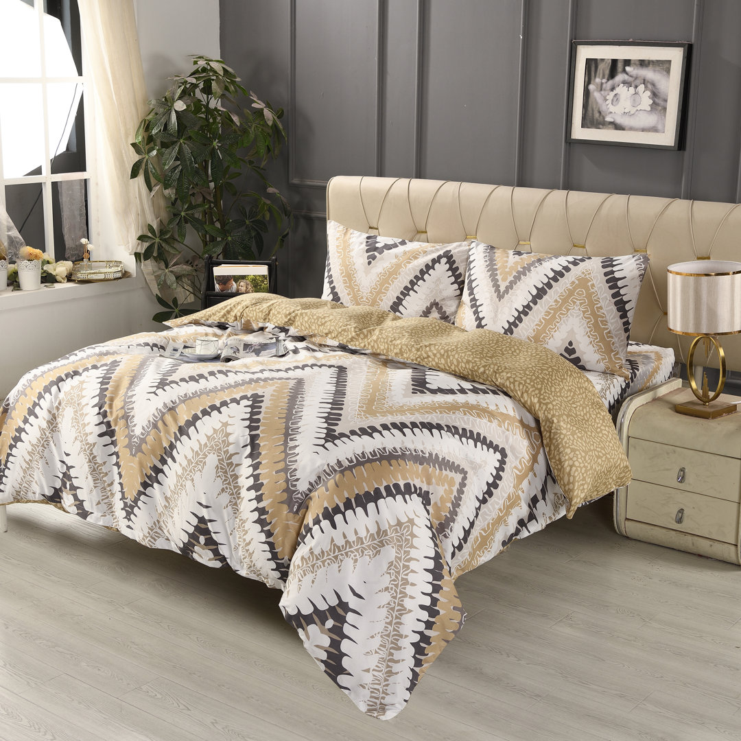 Bliss Complete Bedding Set Wave Beige Duvet Cover Fitted Sheet With Matching Pillow Case
