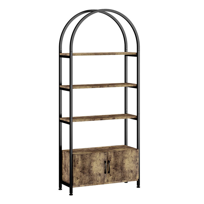 181.7cm H x 80.1cm W Iron Bookcase, Black/Brown