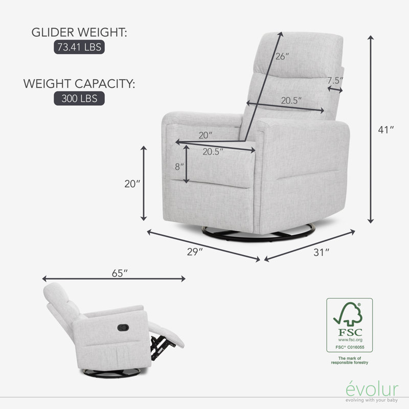 Peyton Manual Recline Glider, Fog Grey Polyester Blend