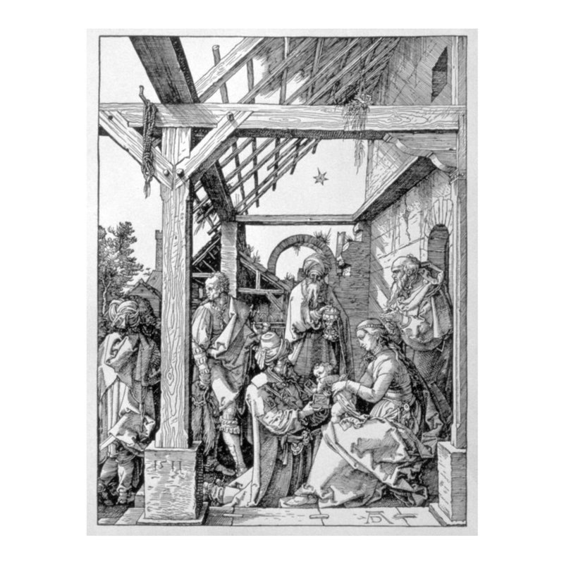 «The Adoration of the Magi» (gravure sur bois) par Albrecht Dürer - Estampe numérique, H 20 po x l 16 po