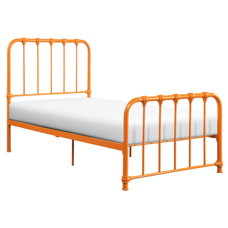 Structure de lit orange en métal pour lit simple, aucune base requise dans la chambre à coucher, charmant sommier orange, sommier tapissier nécessaire