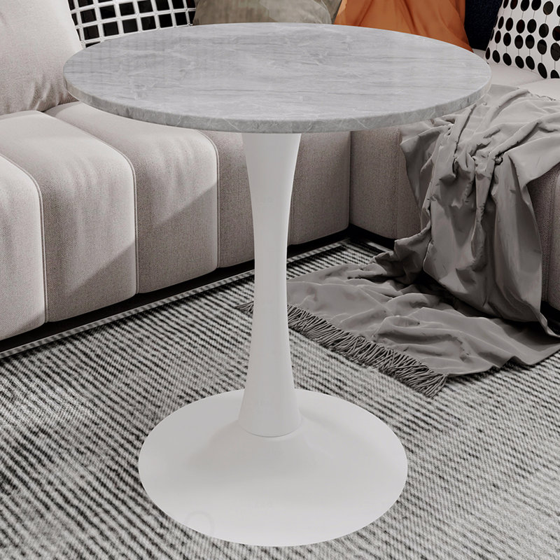 27.6-Inch Round Dining Table Mid-Century Modern, White, Light Gray