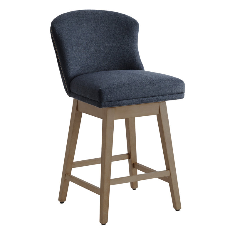 Tabouret de comptoir pivotant 26 po Azena, Polyester - bleu insigne, Brun clair