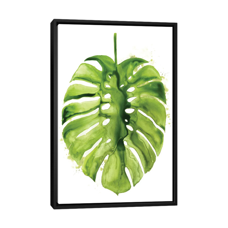 «Monstera I», reproduction sur toile, H 26 po x l 18 po x P 1,5 po, Toile avec cadre noir, Pas de tapis